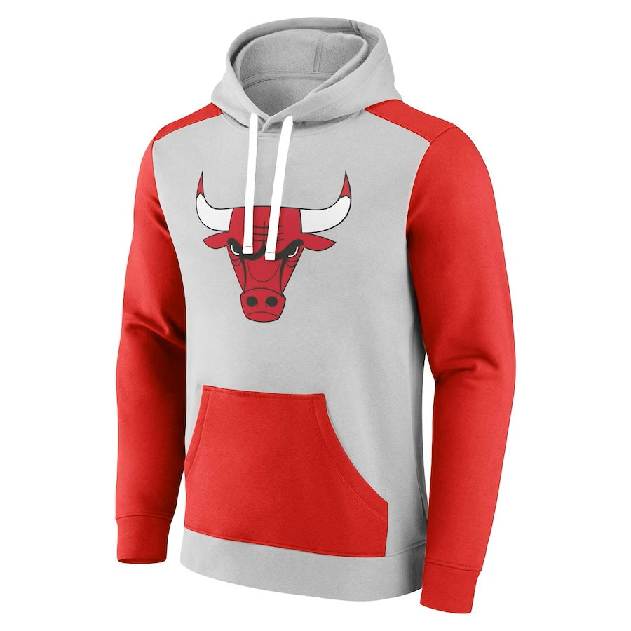 Chicago Bulls Fanatics Branded Gray/Red Arctic Colorblock Pullover Hoodie
