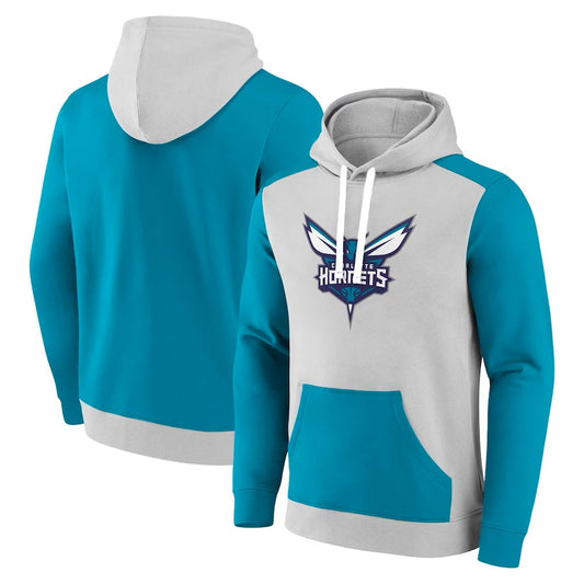 Charlotte Hornets Fanatics Branded Gray/Teal Arctic Colorblock Pullover Hoodie